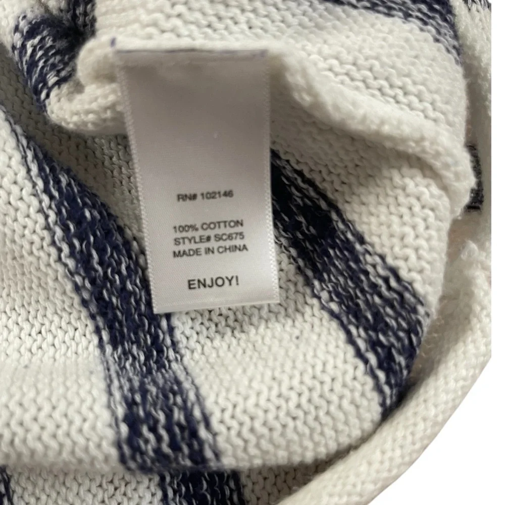 Michael Stars Baja Hoodie Sweater Wht Navy Stripe Kangaroo Pocket Beach Pullover - Picture 8 of 11